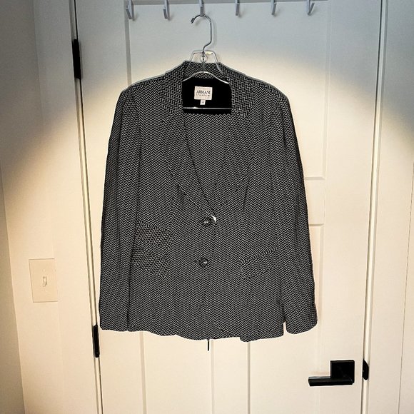 Vintage Armani Collezioni Jacquard 2 PC Chevron Skirt Suit Blazer Size 12 - Picture 3 of 14